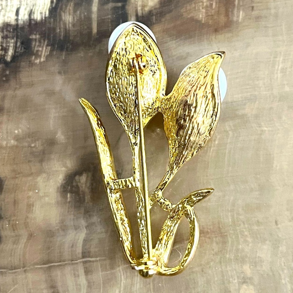 Pearl Gold Rhinestone Vintage 50’s Brooch - Picture 2 of 2